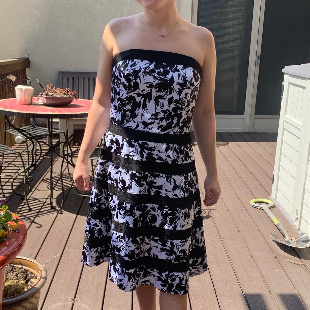 NBW! WHBM black white and lace A-line dress.